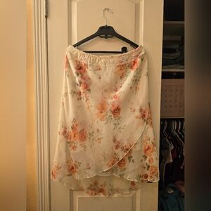 Y2k Fashion Bug Semi Sheer Floral Skirt Sz Large White With Pink